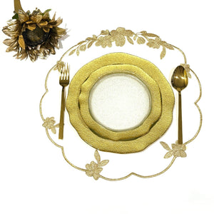LOTUS WHITE GOLD ROUND FAUX LEATHER PLACEMAT (Set Of 4)