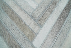 Modern Geometric Silver and Ivory Striped Genuine leather Pillow, Cushion | PL18