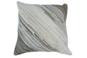 Modern Stripes Ivory and Gray Genuine Leather Accent Pillow, Cushion | PL17