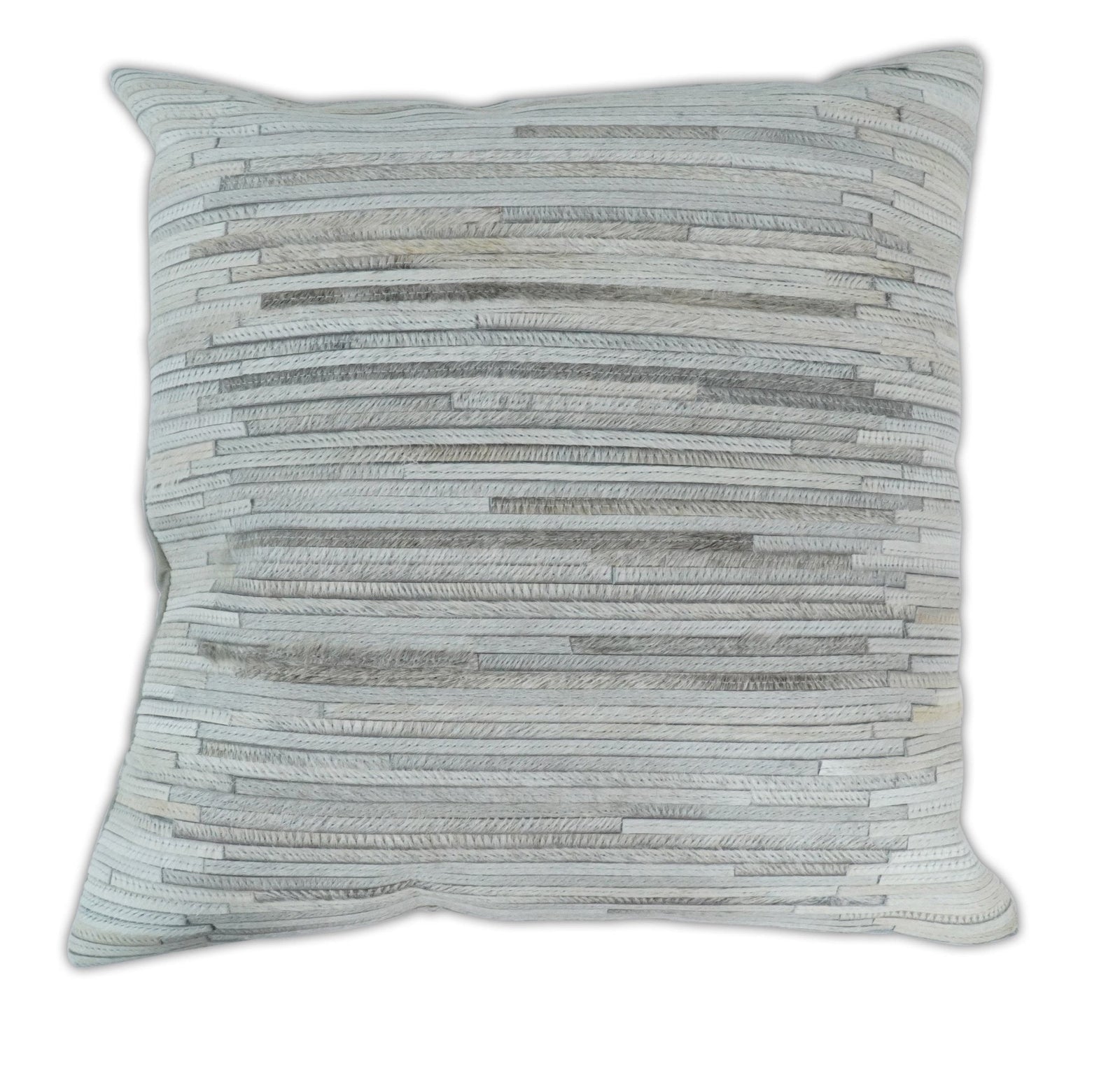 Modern Stripes Ivory and Gray Genuine leather Pillow with Insert, Cushion | PL16