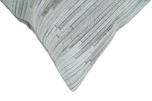 Modern Stripes Ivory and Gray Genuine leather Pillow with Insert, Cushion | PL16