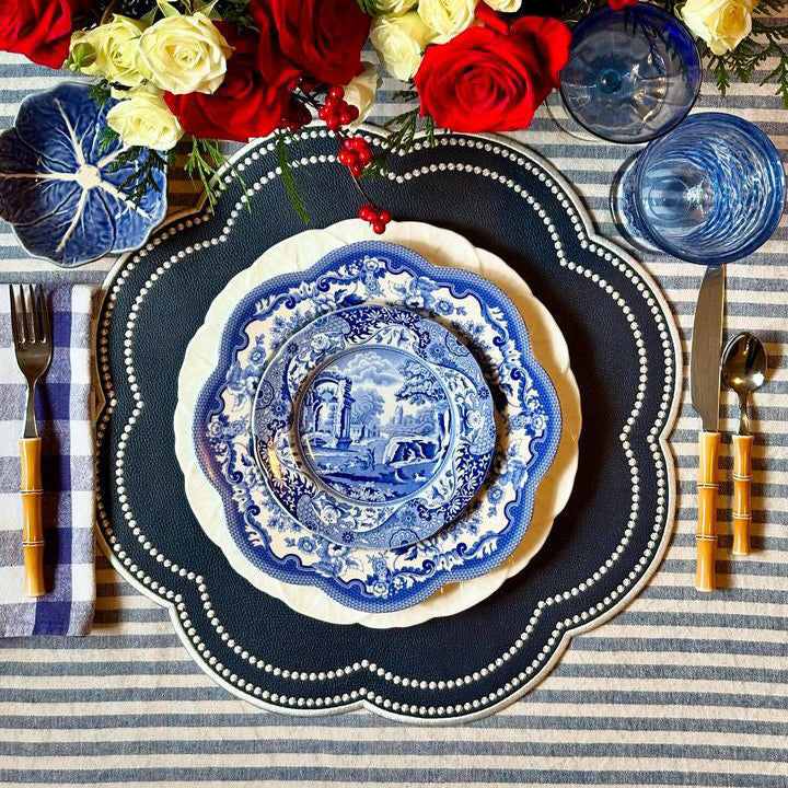 NURTURE BLUE FAUX LEATHER SCALLOPED PLACEMAT (Set Of 4) - Set of 4