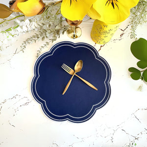NURTURE BLUE FAUX LEATHER SCALLOPED PLACEMAT (Set Of 4)