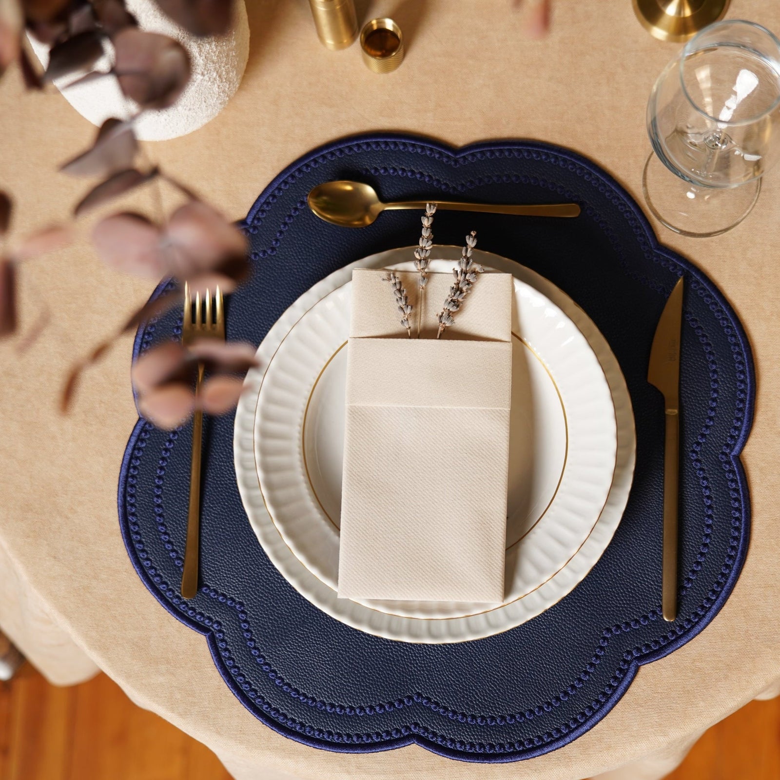 NURTURE NAVY BLUE FAUX LEATHER SCALLOPED PLACEMAT (Set Of 4) - Set of 4