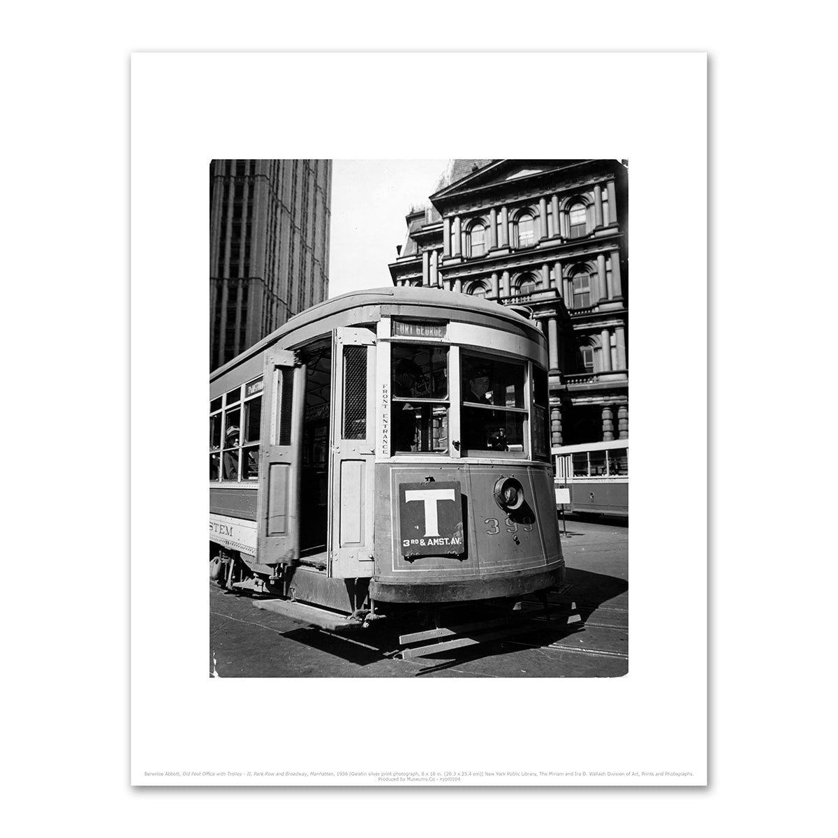 Old Post Office with Trolley - II, Park Row and Broadway, Manhattan by Berenice Abbott
