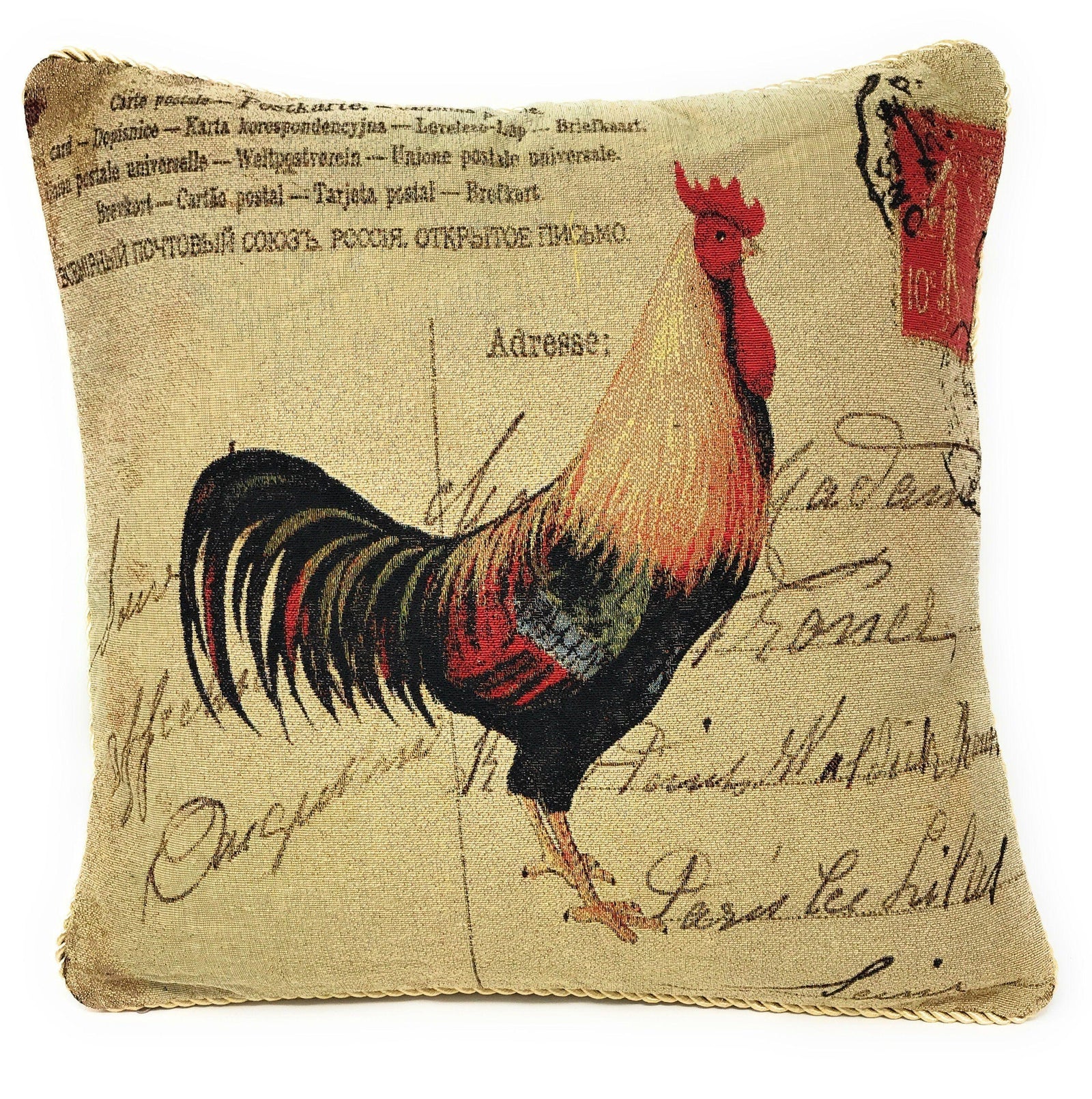 DaDa Bedding Set of 2-Pieces Glamorous Country Rooster Farmhouse Tapestry Throw Pillow Covers w/ Inserts - 18" x 18"
