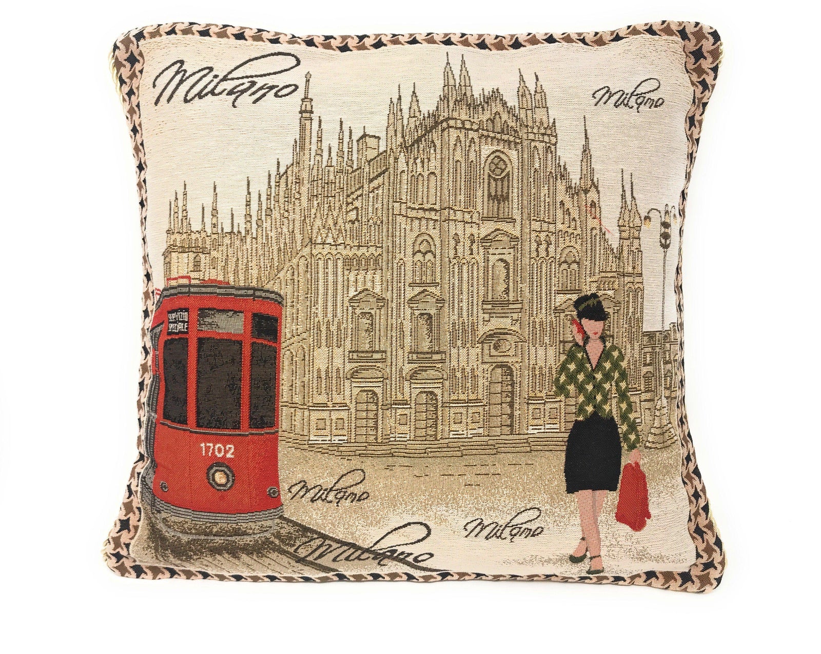 DaDa Bedding Set of 2-Pieces Postcard Milan Tapestry Throw Pillow Covers w/ Pillow Inserts, 18" x 18"