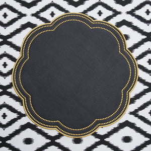 NURTURE BLACK GOLD SCALLOPED FAUX LEATHER PLACEMAT (Set Of 4)