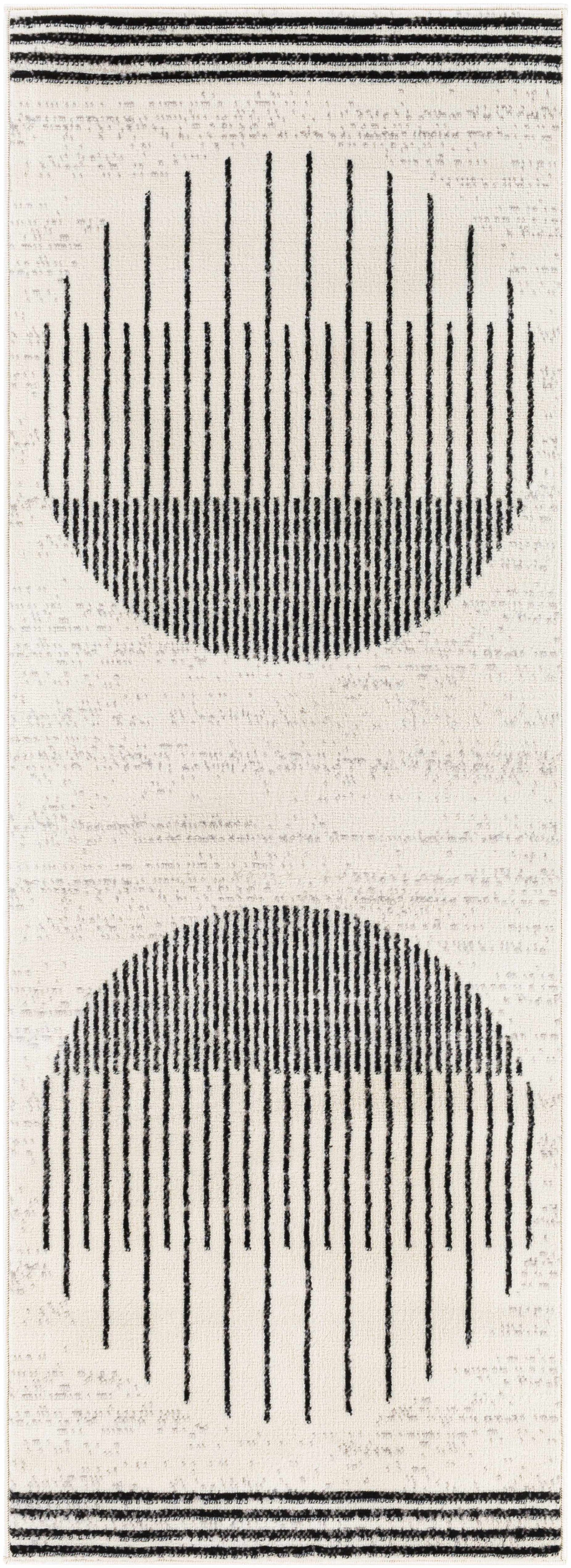 Angus Abstract Black and White 7ft Runner Rug