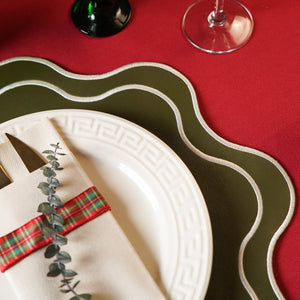 HAVEN GREEN WAVY EDGE FAUX LEATHER PLACEMAT (Set Of 4)
