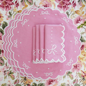 RIBBIA PINK ROUND FABRIC PLACEMAT & NAPKIN SET (Set Of 4)