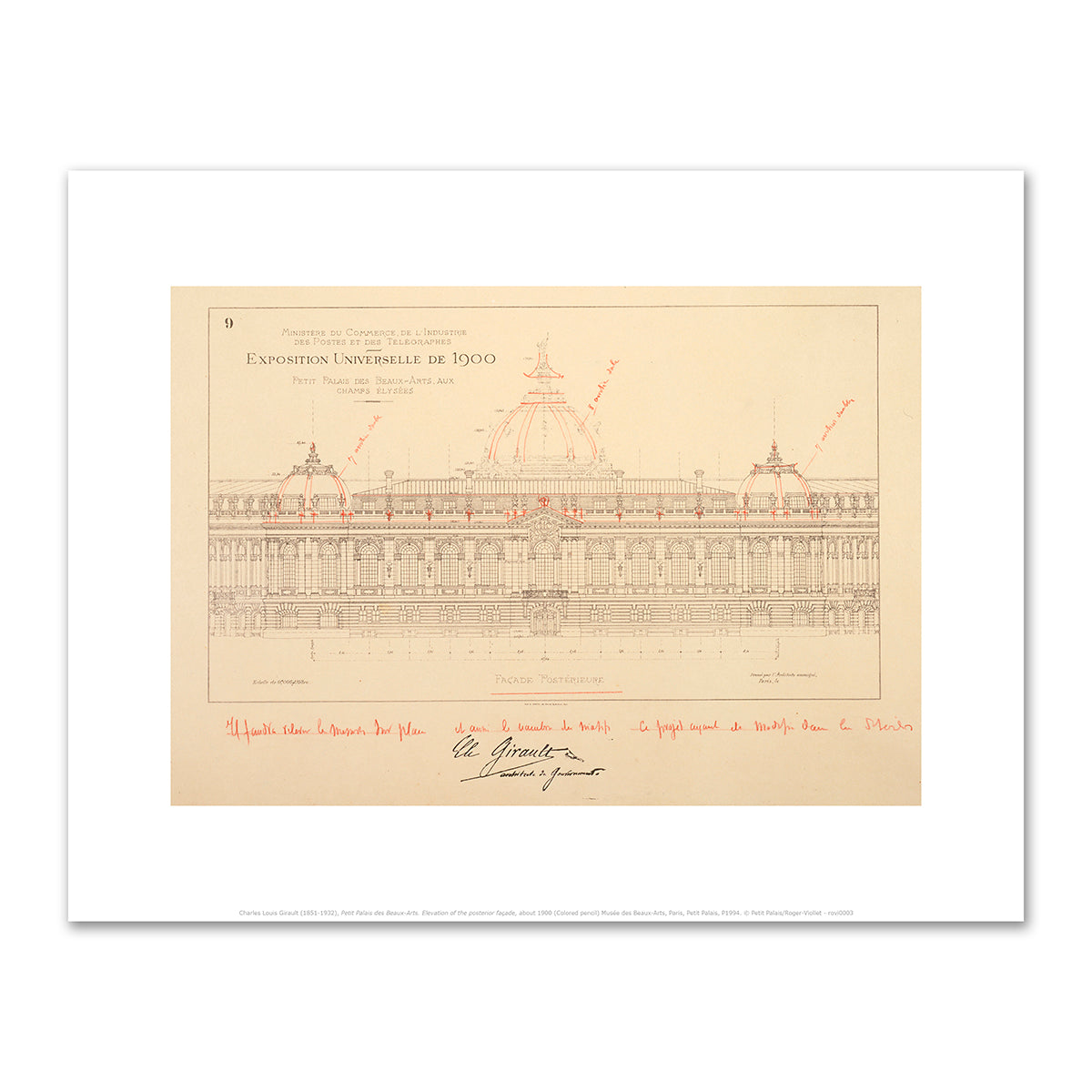 Petit Palais des Beaux-Arts. Elevation of the posterior faÃ§ade by Charles Louis Girault