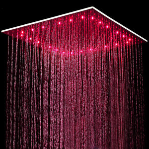 20'' or 24'' Ceiling-Mounted Chrome Rainfall Shower Faucet - Two-Way Functionality with Hand Shower & 3-Color LED System