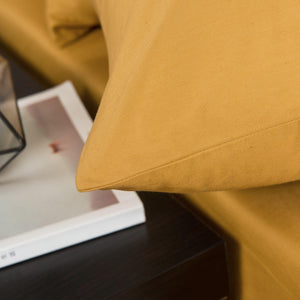 DaDa Bedding Honey Yellow Poplin Cotton Fitted Sheet w/ Pillow Cases (JHW-550-Fitted)