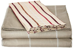 DaDa Bedding Multi White Grey Striped Fitted & Flat Sheets w/ Pillow Cases Set (FSFS8293)