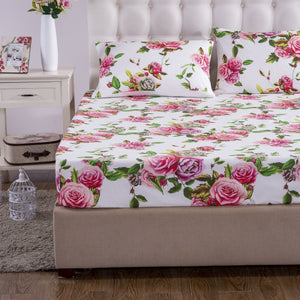 DaDa Bedding Romantic Roses Lovely Spring Pink Floral Fitted Bed Sheet w/ Pillow Cases (JHW879-Fitted)
