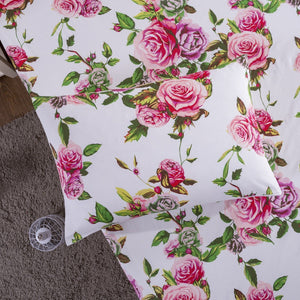DaDa Bedding Romantic Roses Lovely Spring Pink Floral Fitted Bed Sheet w/ Pillow Cases (JHW879-Fitted)