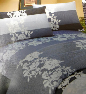 DaDa Bedding Navy Blue Floral Striped Fitted + Flat Sheets & Pillow Cases Set (FSFS8153)