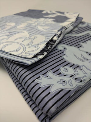 DaDa Bedding Navy Blue Floral Striped Fitted + Flat Sheets & Pillow Cases Set (FSFS8153)