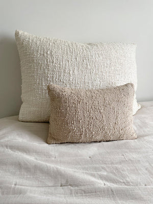 Cozy Cotton Beige Boucle Lumbar Pillow 14x20