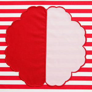DUALITY PINK RED SCALLOPED FABRIC PLACEMAT (Set Of 4)