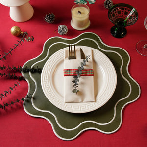 HAVEN GREEN WAVY EDGE FAUX LEATHER PLACEMAT (Set Of 4)