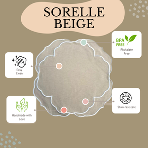 SORELLE BEIGE WHITE ROUND FABRIC PLACEMAT (Set Of 4)