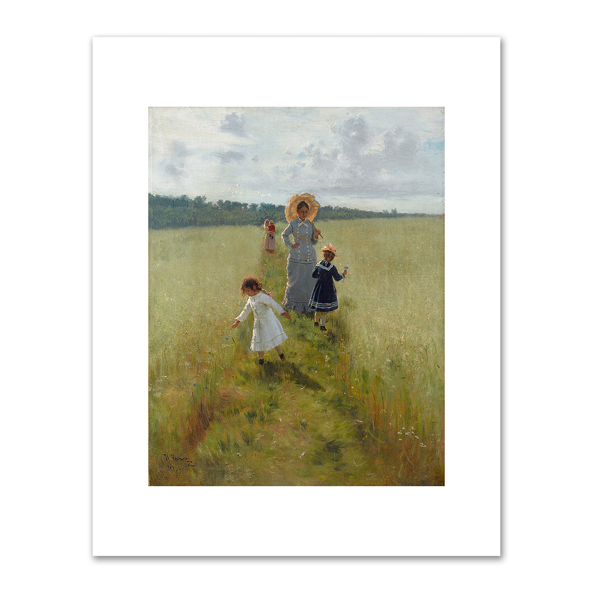 Along the Field Boundary: Vera Repina Is Walking along the Boundary with Her Children by Ilja Repin