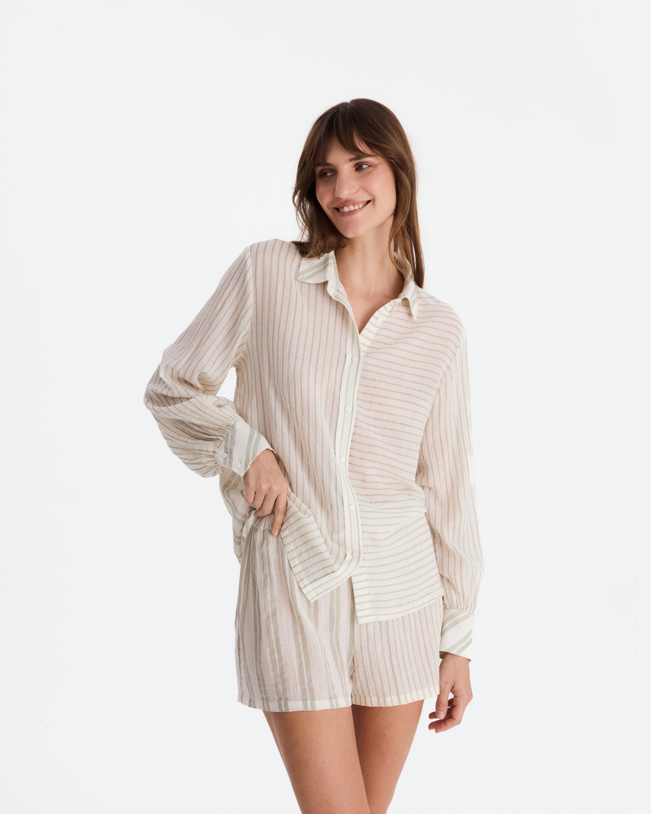 Salvia Cotton Mist Short Pajama Set - Light Sage - Off White / S