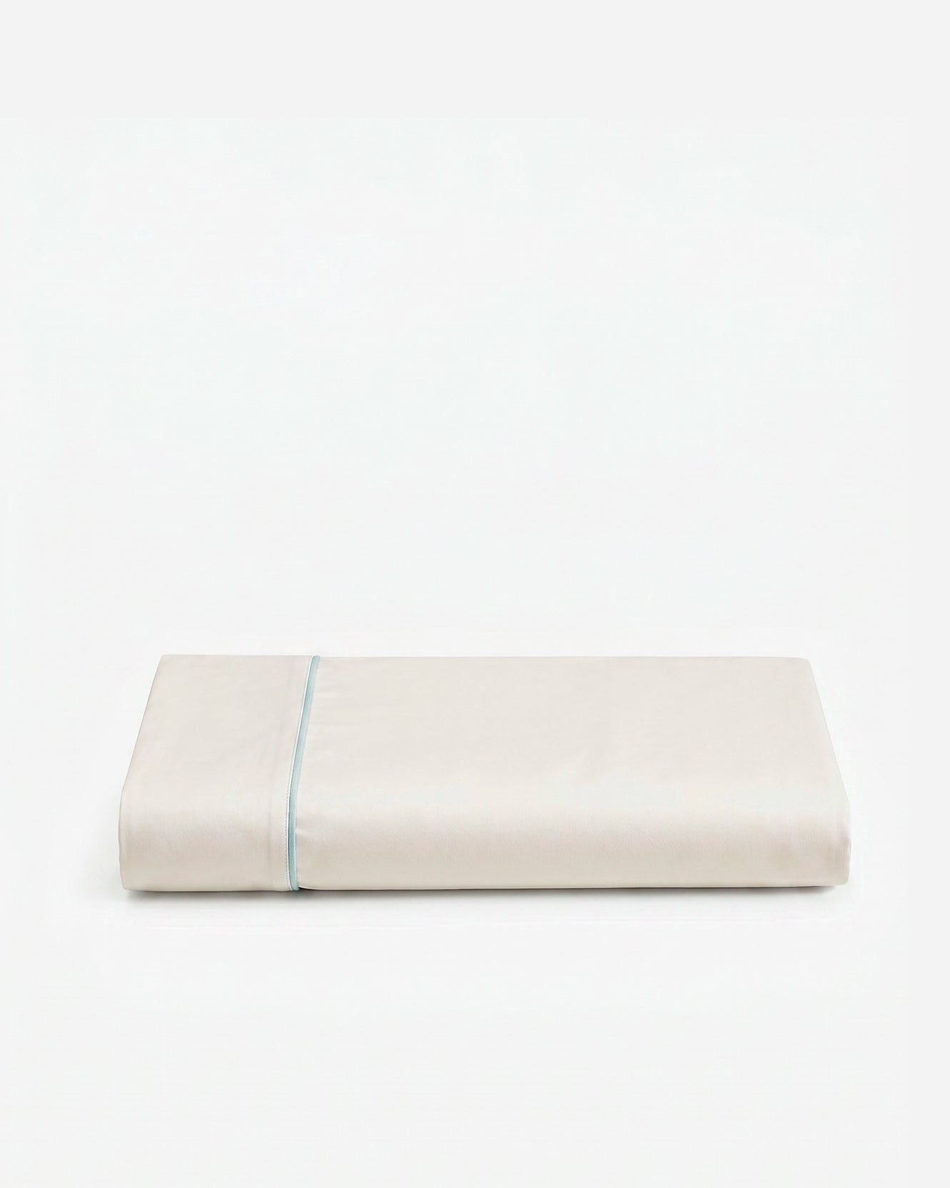 Rimini Cotton Sateen Top Sheet with Piping - Misty Blue - Off White / Queen