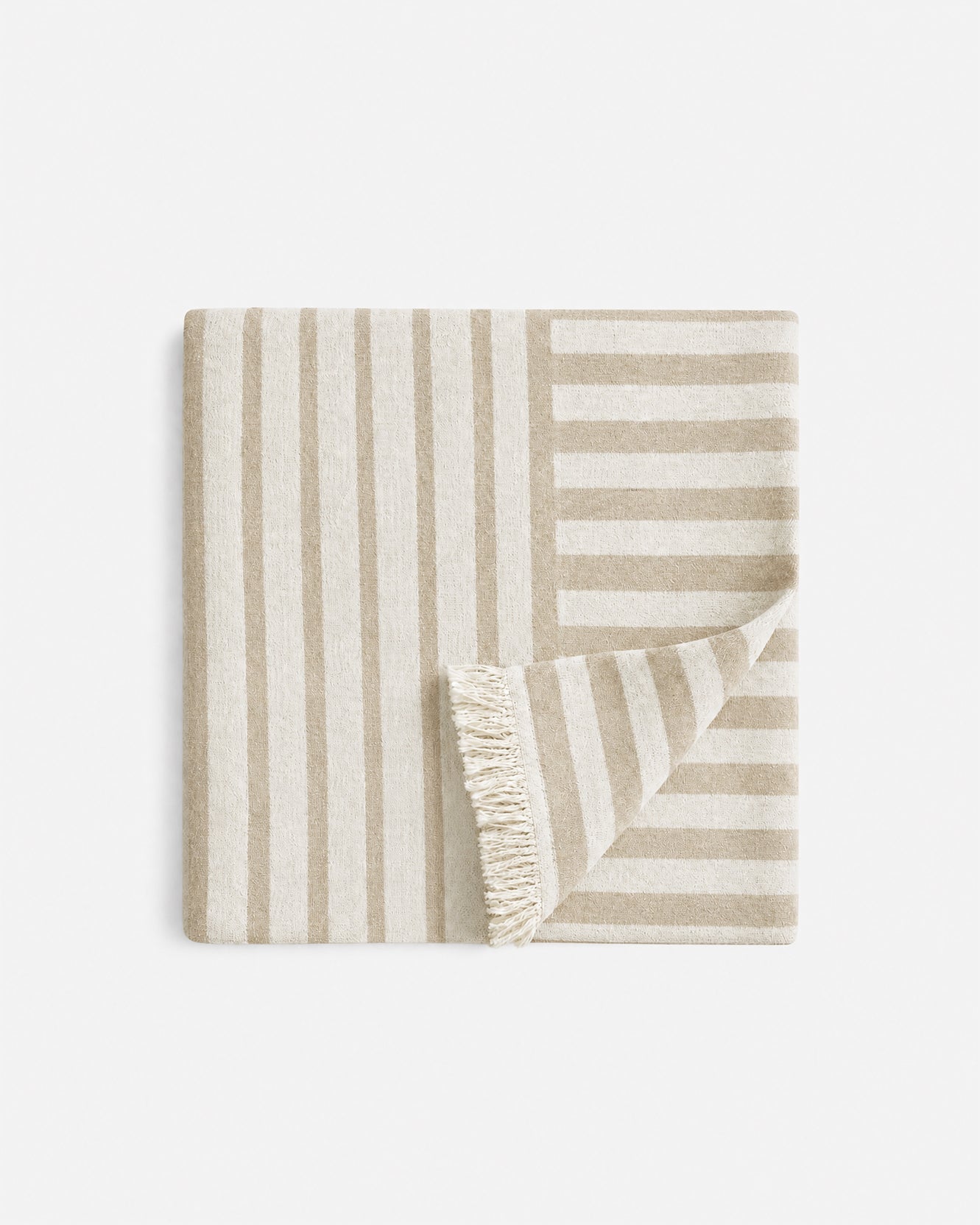 Serena Beach Blanket - Taupe - Off White / 38” x 73”