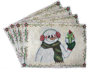 DaDa Bedding Set of 8 Pieces Magical Snowman Holiday Table Tapestry - 4 Placemats, 2 Table Runners, 2 Throw Pillow Covers (9733)