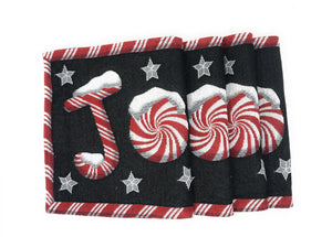 DaDa Bedding Set of 8 Pieces Peppermint Joy Holiday Table Tapestry - 4 Placemats, 2 Table Runners, 2 Throw Pillow Covers (12904)