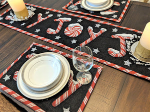 DaDa Bedding Set of 8 Pieces Peppermint Joy Holiday Table Tapestry - 4 Placemats, 2 Table Runners, 2 Throw Pillow Covers (12904)