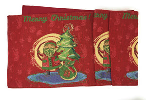 DaDa Bedding Set of 8 Pieces Red Santa Claus Holiday Table Tapestry - 4 Placemats, 2 Table Runners, 2 Throw Pillow Covers (17615)