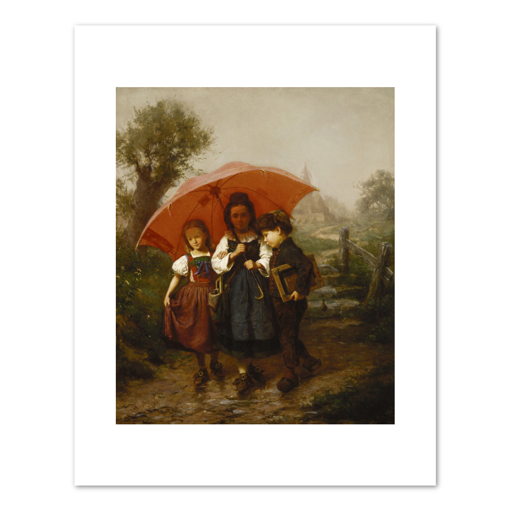 Children under a Red Umbrella by Henry Mosler