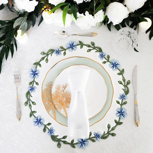 UNITY WHITE & BLUE ROUND FAUX LEATHER PLACEMAT (Set Of 4)
