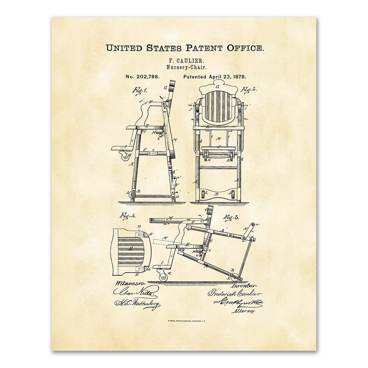 Patent Drawing 202,788 Improvement in Nursery-Chairs by Frederick Caulier