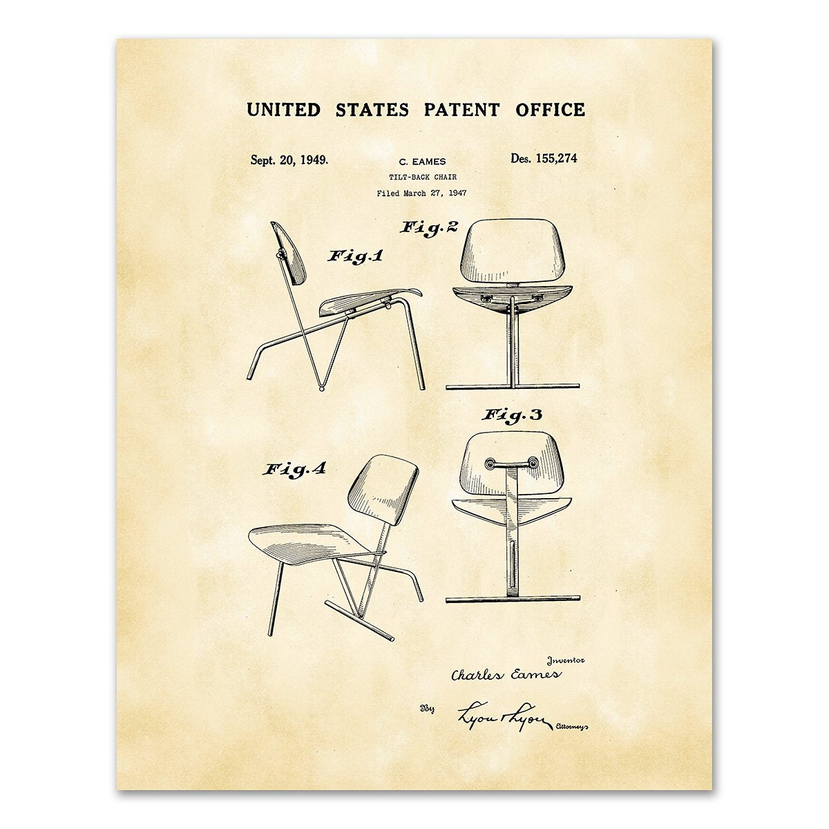 Patent Drawing DS155274 Tilt-Back Chair by Charles Eames