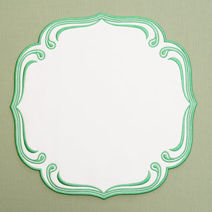 ROYAL WHITE GREEN TRIM SQUARE FAUX LEATHER PLACEMAT (Set Of 4)