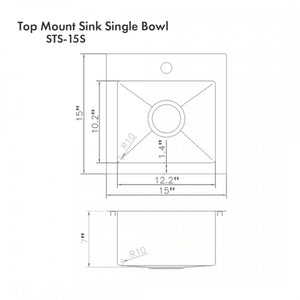 ZLINE 15" Topmount Single Bowl Bar Sink DuraSnow Stainless Steel, STS-15S