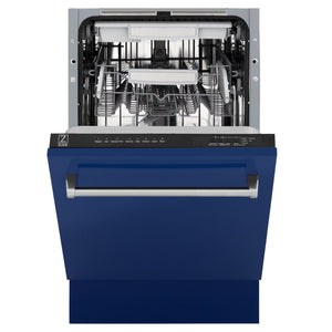 ZLINE 18" Dishwasher in Blue gloss panel, Stainless Tub, DWV-BG-18