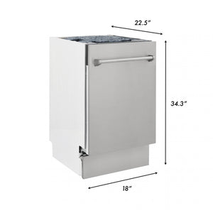 ZLINE 18" Dishwasher in Custom Panel Ready, Stainless Tub, DWV-304-18