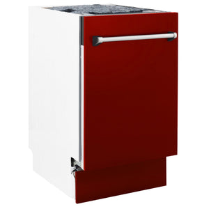 ZLINE 18" Dishwasher, Red Gloss panel, Stainless Tub, DWV-RG-18