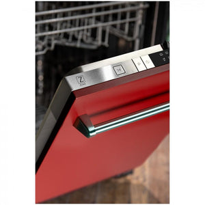 ZLINE 24" Dishwasher in Red Matte, Stainless Tub, Traditional Handle, DW-RM-24