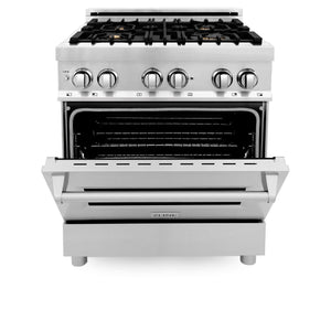 ZLINE 30" Dual Fuel Oven Range, Stainless Steel, Brass Burners, RA-BR-30