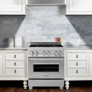 ZLINE 30" Dual Fuel Range, DuraSnow, Stainless, Brass Burners, RAS-SN-BR-30