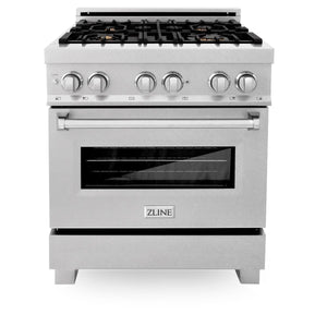 ZLINE 30" Dual Fuel Range, DuraSnow, Stainless, Brass Burners, RAS-SN-BR-30