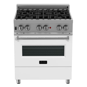ZLINE 30" Dual Fuel Range, DuraSnow, Stainless, White Matte Door, RAS-WM-30