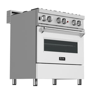 ZLINE 30" Dual Fuel Range, DuraSnow, Stainless, White Matte Door, RAS-WM-30